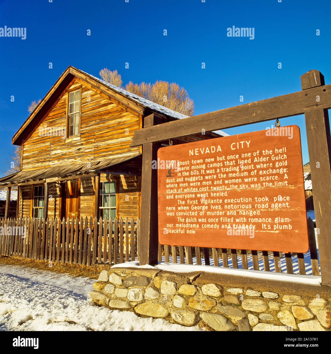 Historische Gebäude und Kiosk bei Nevada City Ghost Town, Montana Stockfoto