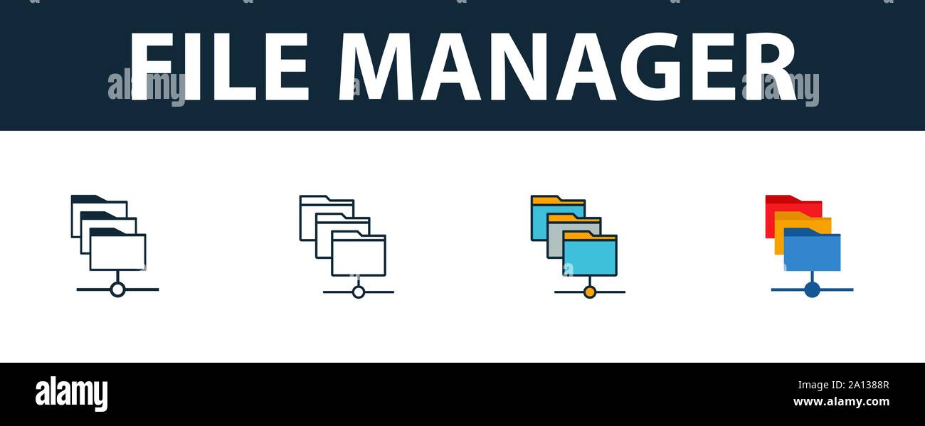 File Manager Symbol gesetzt. Vier einfache Symbole in verschiedenen ...