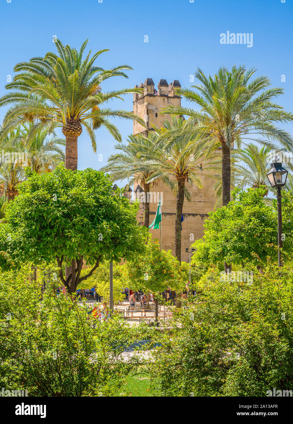 Die schöne Alcazar de los Reyes Cristianos (Alcazar der christlichen Könige) in Cordoba, Andalusien, Spanien. Stockfoto