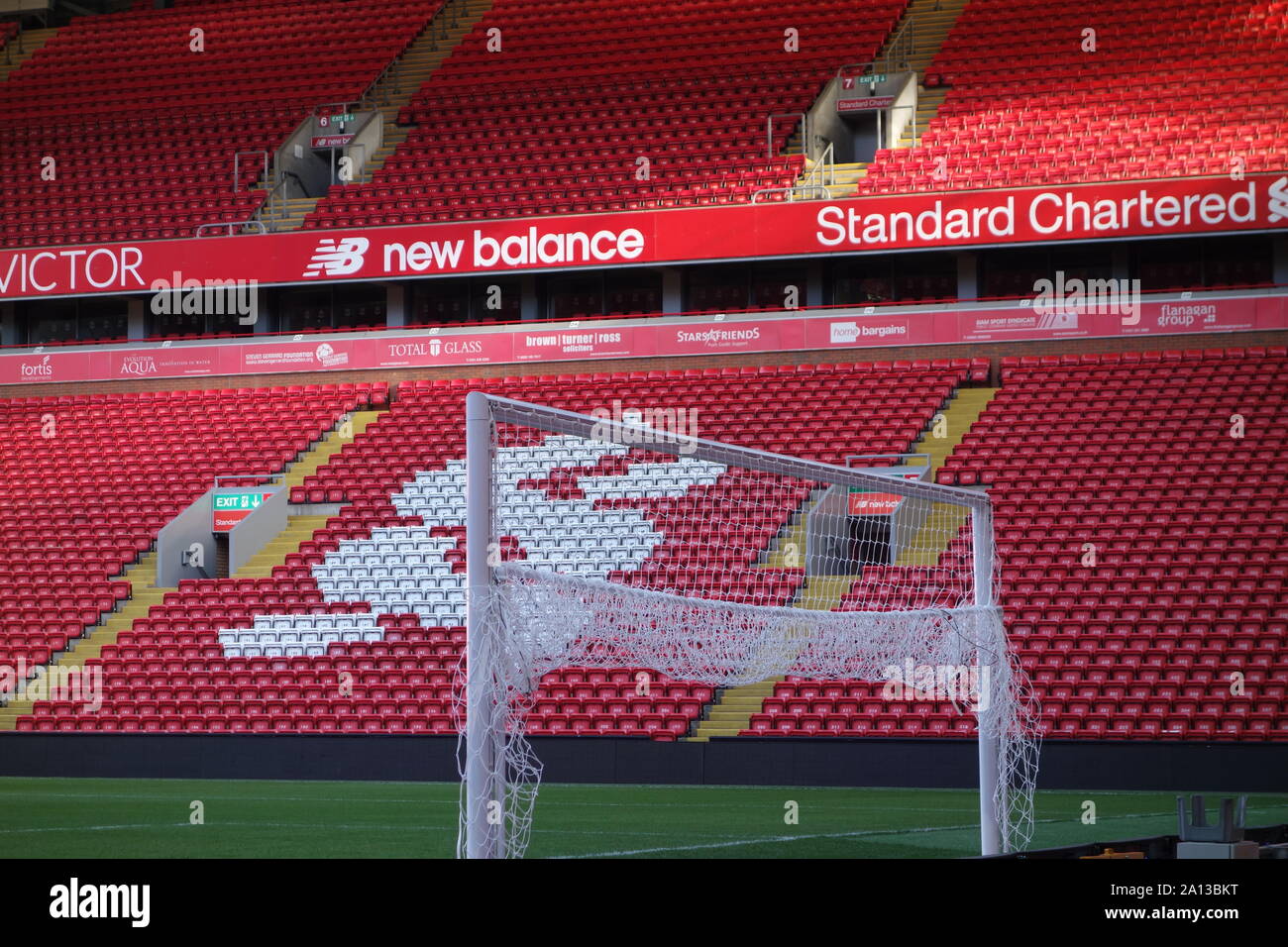 Empty net, Anfield Stadion Tour, Liverpool. Stockfoto