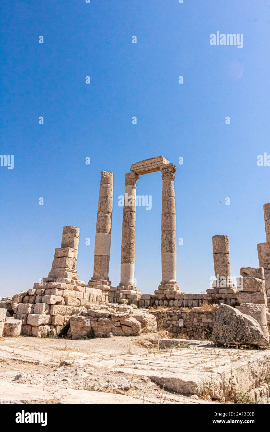 Zitadelle von Amman, die Zitadelle von Amman ist ein historischer Ort im Zentrum der Innenstadt von Amman, Jordanien. In Arabisch als Jabal al-Qal'a, der Umayyaden Palast bekannt ist. Stockfoto