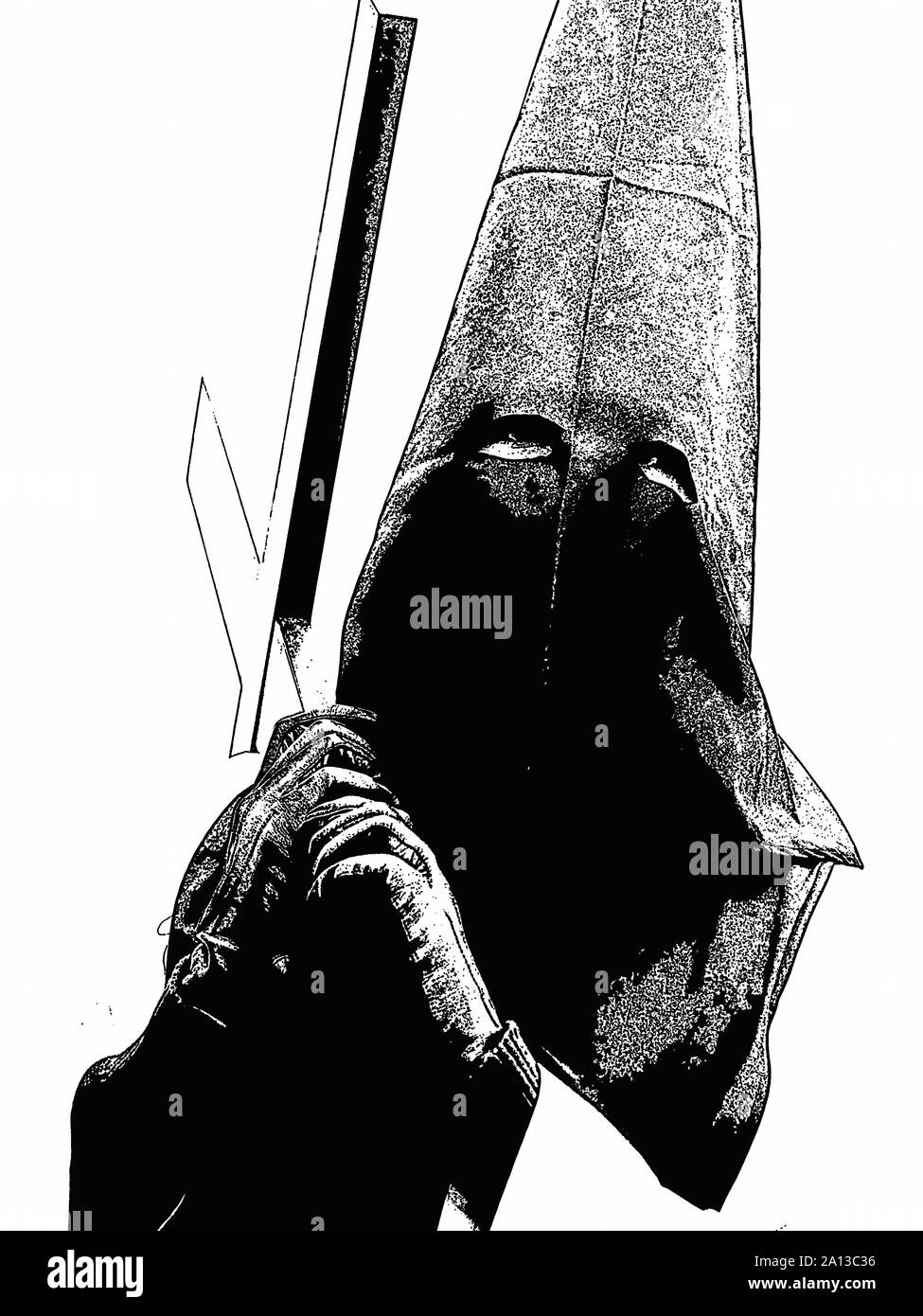 Hooded devotee, von unserer Dame der Einsamkeit Bruderschaft, in eine religiöse Prozession am Karfreitag, als Teil des 2018 Feierlichkeiten zur Karwoche in Lima Stockfoto