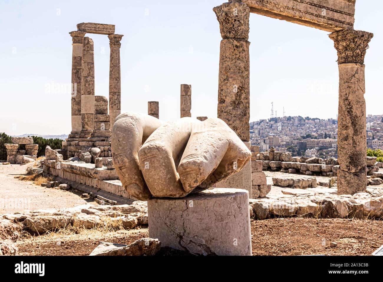 Zitadelle von Amman, die Zitadelle von Amman ist ein historischer Ort im Zentrum der Innenstadt von Amman, Jordanien. In Arabisch als Jabal al-Qal'a, der Umayyaden Palast bekannt ist. Stockfoto