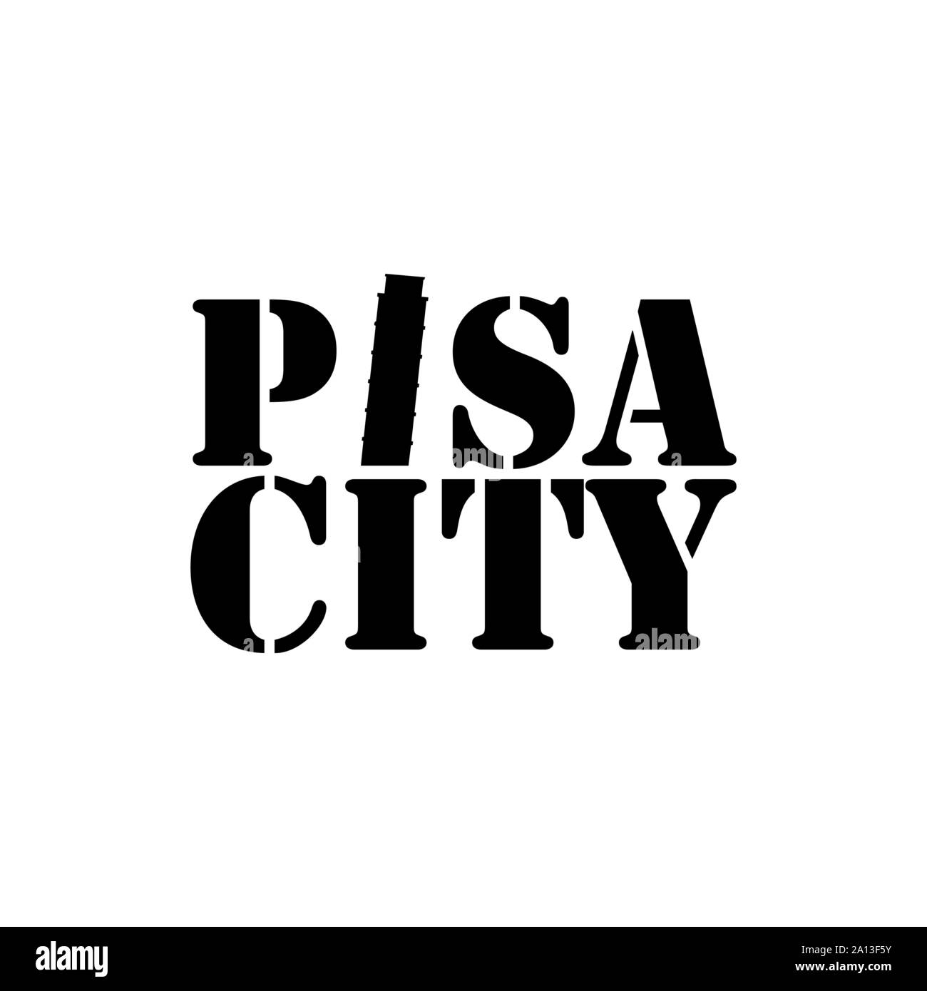 Pisa Stadt schrift Typografie mit Pisa Tower in negativen Raum Stil Design Vector Stock Vektor