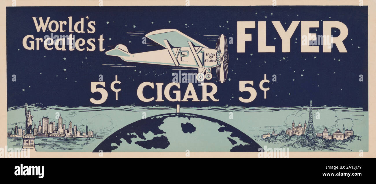 Vintage Poster von Charles Lindbergh's Flugzeug, den Geist von St. Louis. Stockfoto