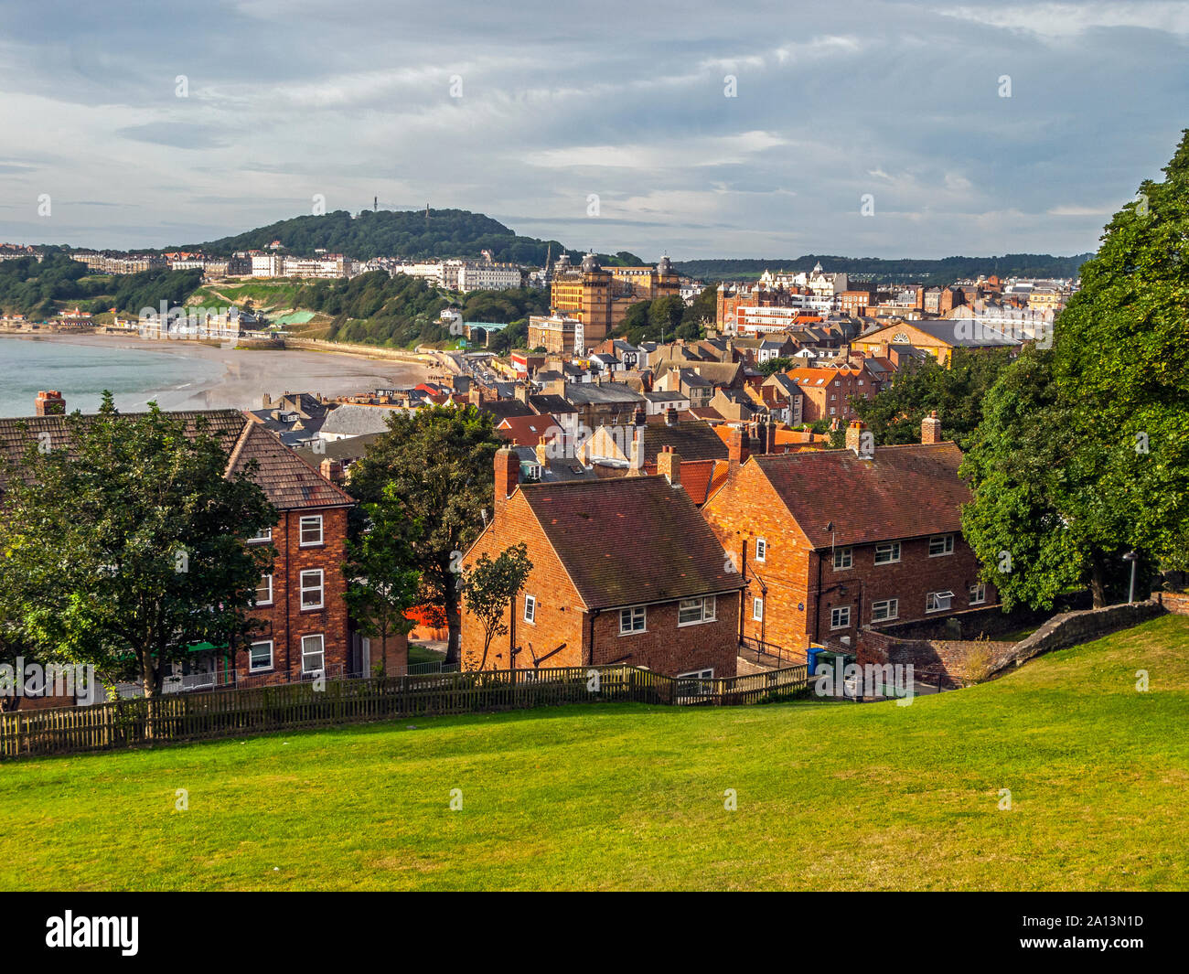 Blick vom Castle Hill, South Bay, Scarborough, North Yorkshire Stockfoto