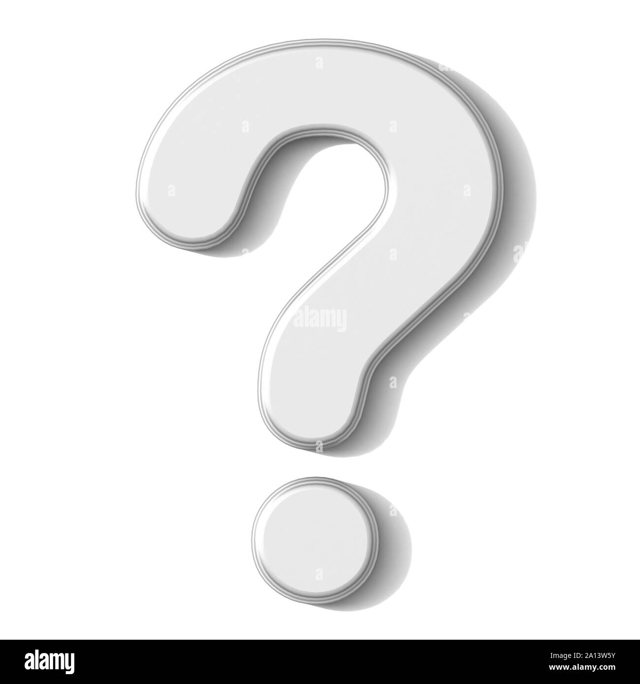 Weißes Fragezeichen 3D-Render Abbildung auf weißem Hintergrund Stockfoto