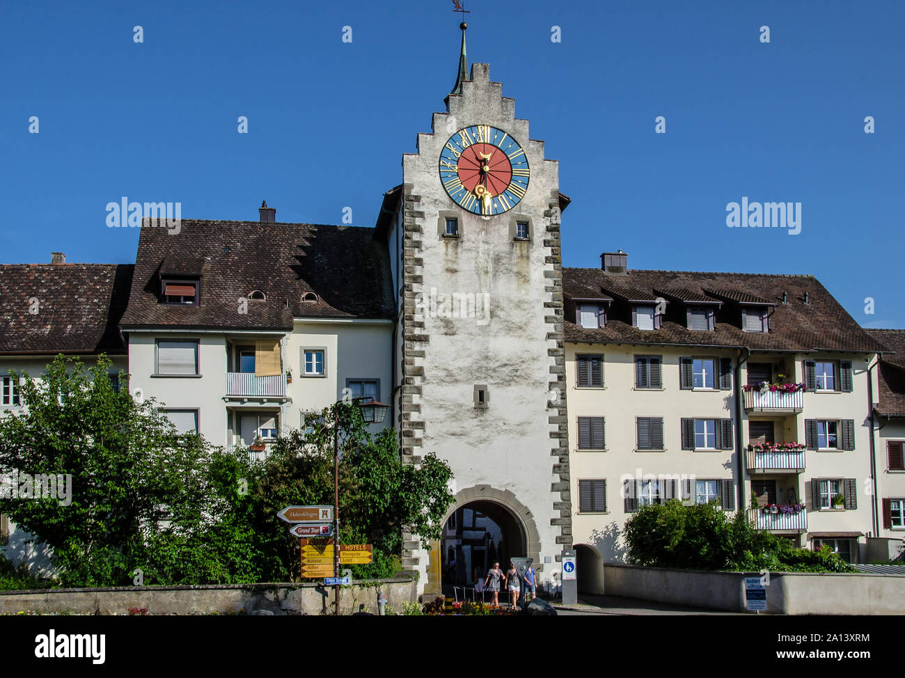 Stein am Rhein ist eine historische Stadt und eine Gemeinde im Kanton Schaffhausen in der Schweiz. Das mittelalterliche Zentrum behält die alte Straße Plan Stockfoto