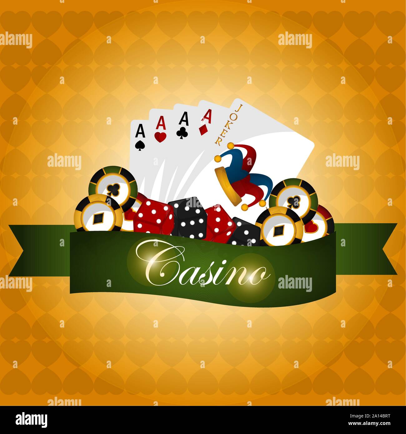 Casino Poster mit einem Karten spielen, Poker Chips und Würfel-Vektor Stock Vektor