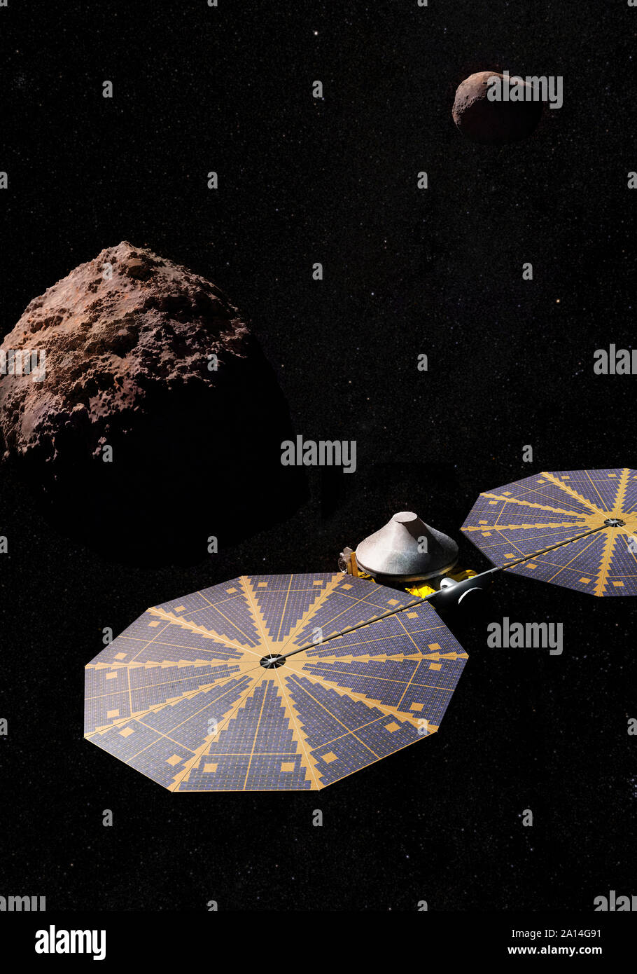 Das Lucy Raumfahrzeug Begegnungen ein Asteroid. Stockfoto