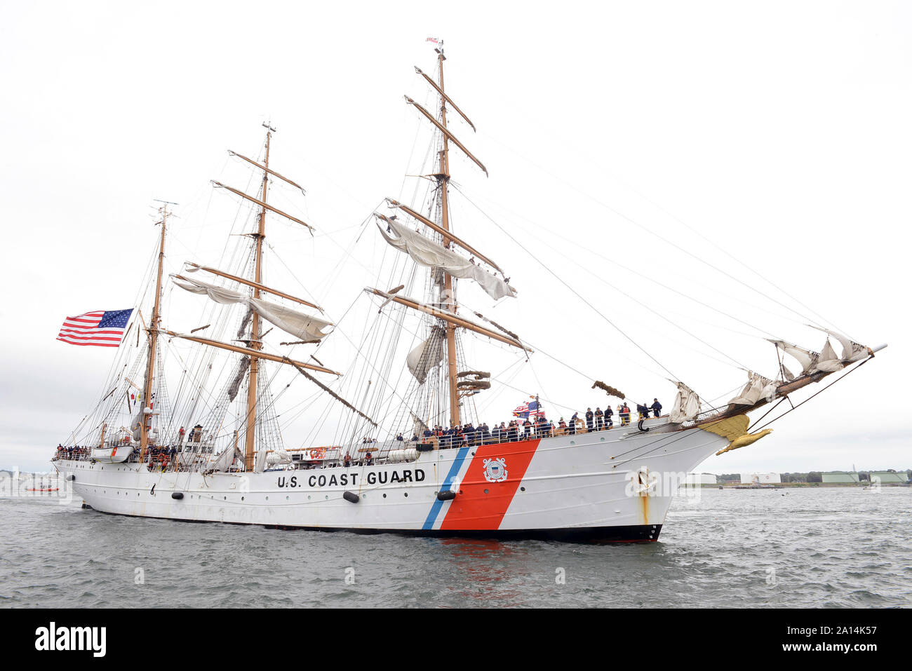 Das Patrouillenboot Eagle bereitet in Portland Harbor, Maine. Stockfoto