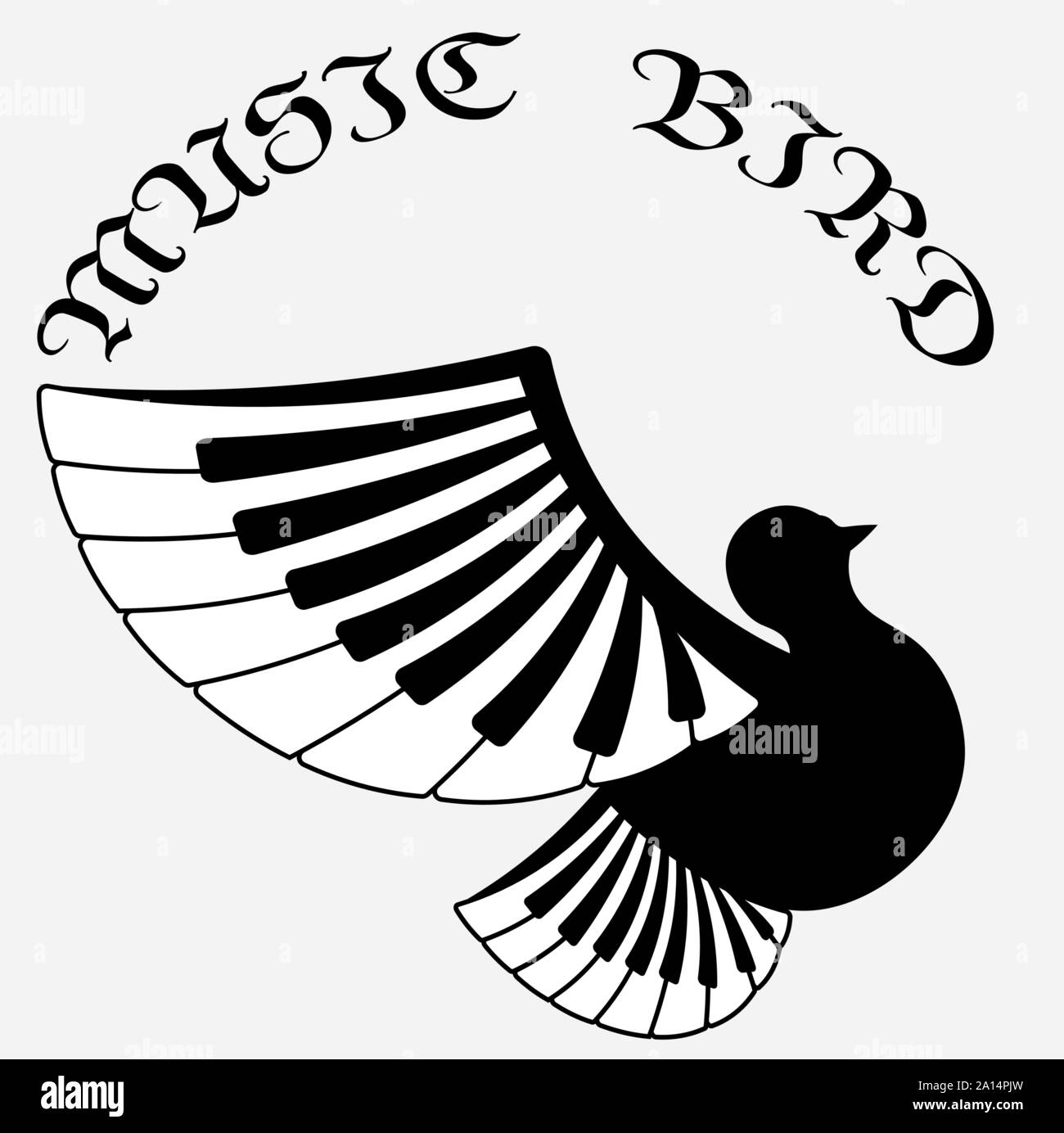 Kunst Logo der klassischen Musik in Form eines Vogels mit Flügel von Piano keys Stock Vektor