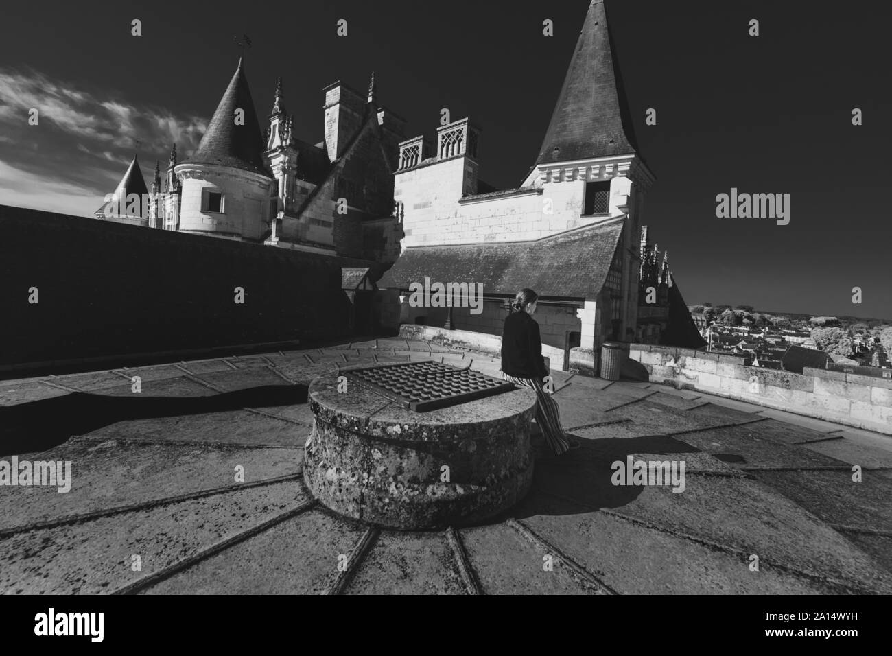 Frankreich, eine junge touristische Besuche das Innere der königlichen Residenz von Amboise: 2019-07, ein historisches Denkmal im Tal der Loire und Ruhestätte o Stockfoto