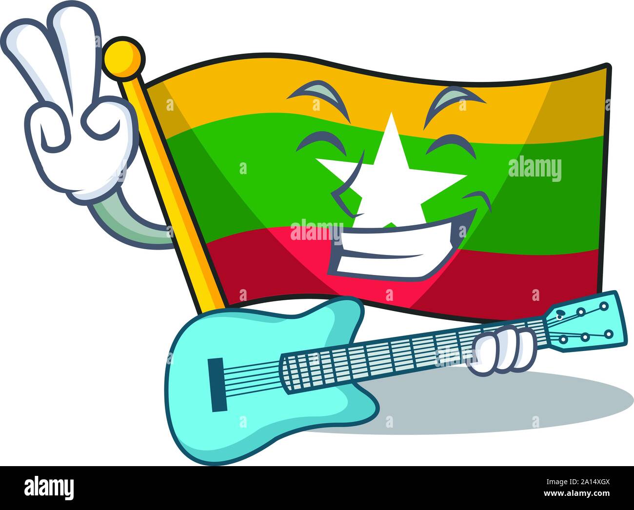 Mit Gitarre Flagge myanmar Charakter geformt auf Cartoon Stock Vektor