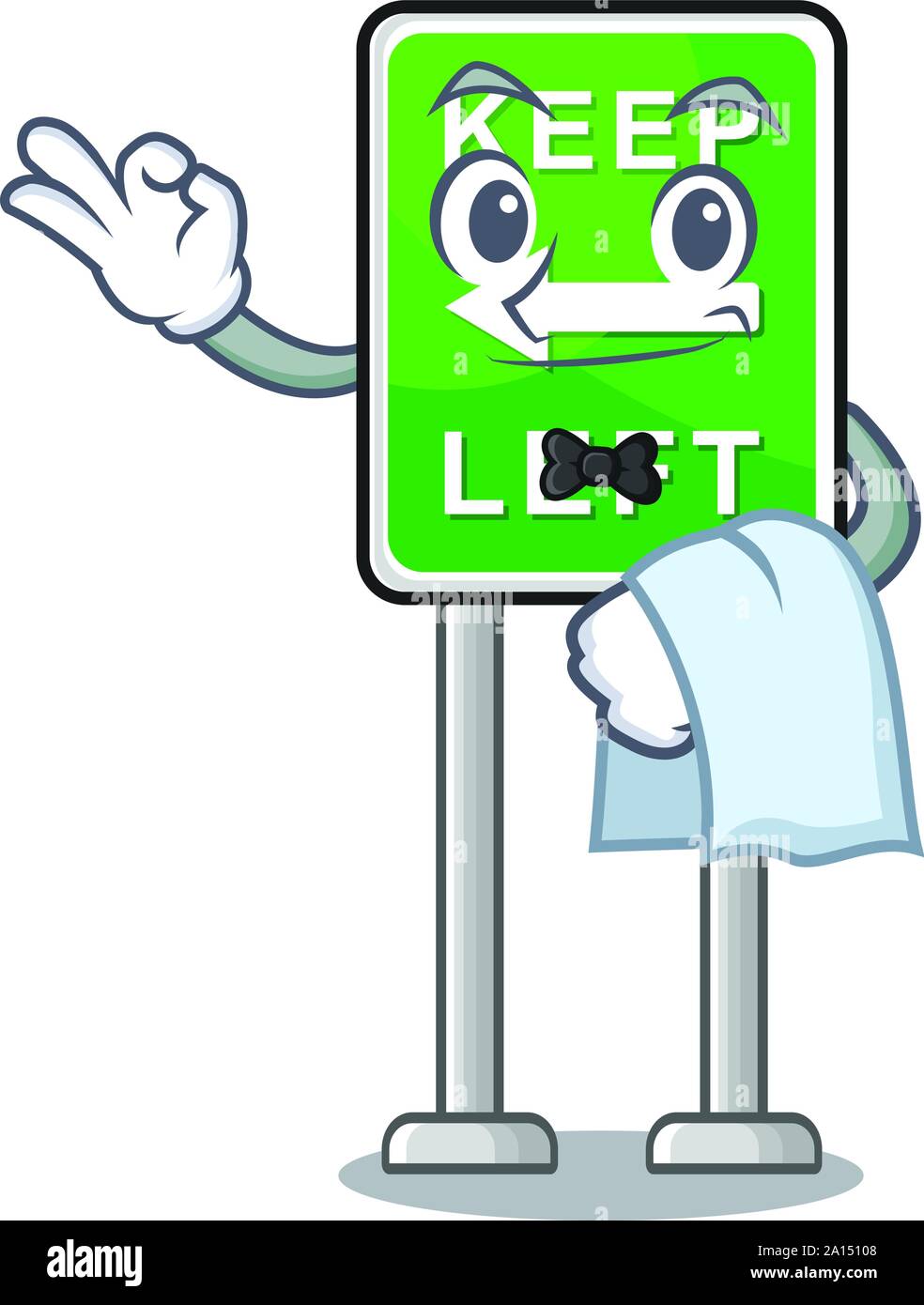 Kellner halten auf der Seite Maskottchen Road. Stock Vektor