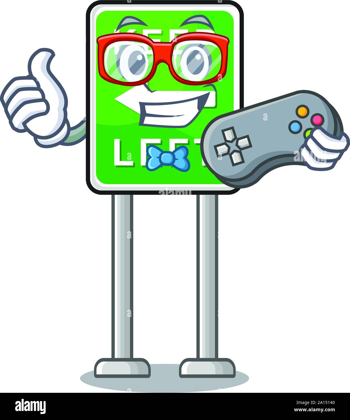 Gamer auf der Seite Maskottchen Straße links halten Stock Vektor