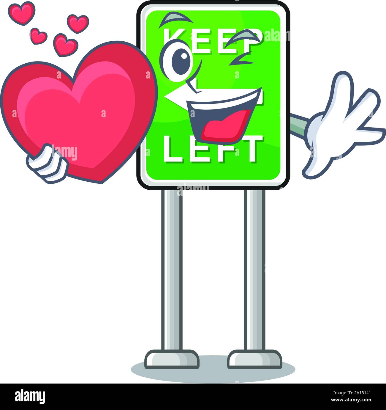 Mit Herz auf der Seite Maskottchen Straße links halten Stock Vektor