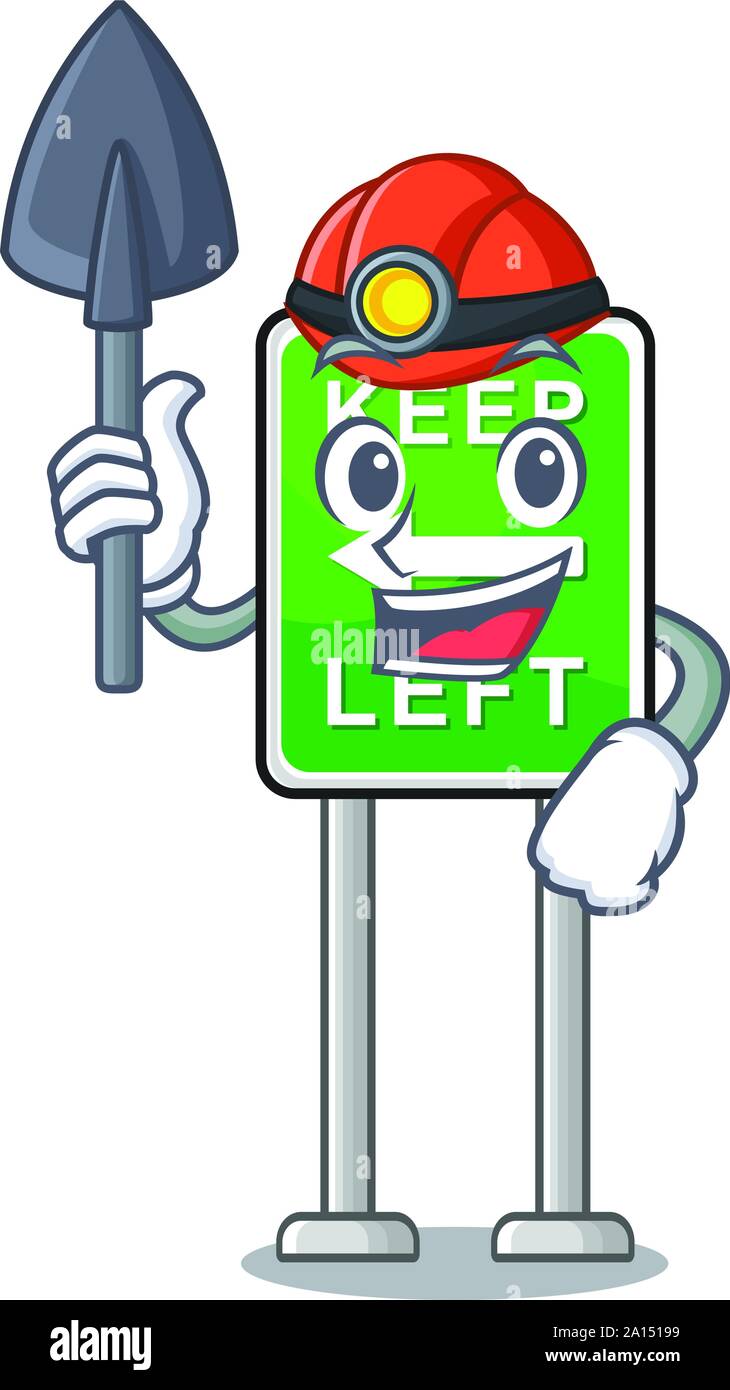 Miner halten auf der Seite Maskottchen Road. Stock Vektor