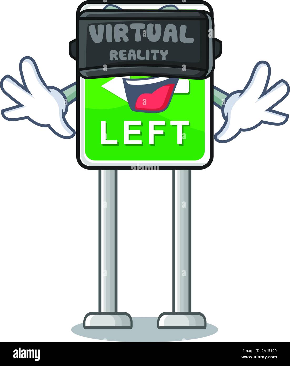 Virtuelle Realität auf der Seite Maskottchen Straße links halten Stock Vektor