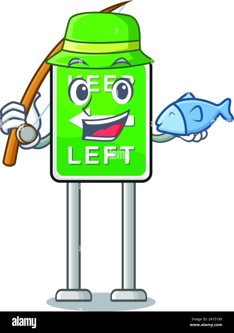 Angeln auf Seite Maskottchen Straße links halten Stock Vektor