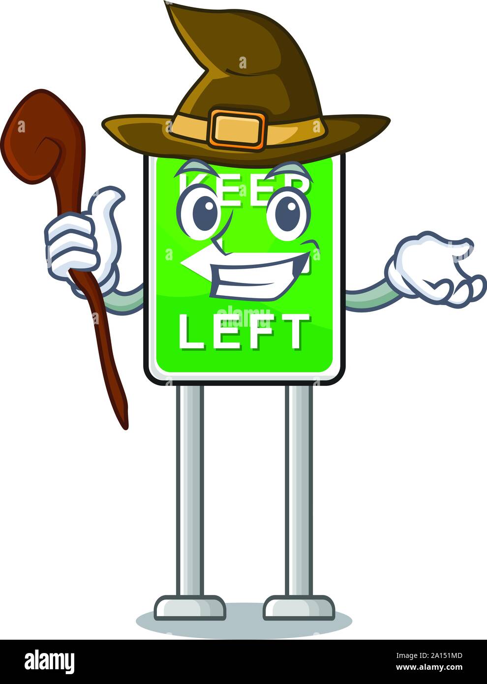 Hexe halten auf der Seite Maskottchen Road. Stock Vektor