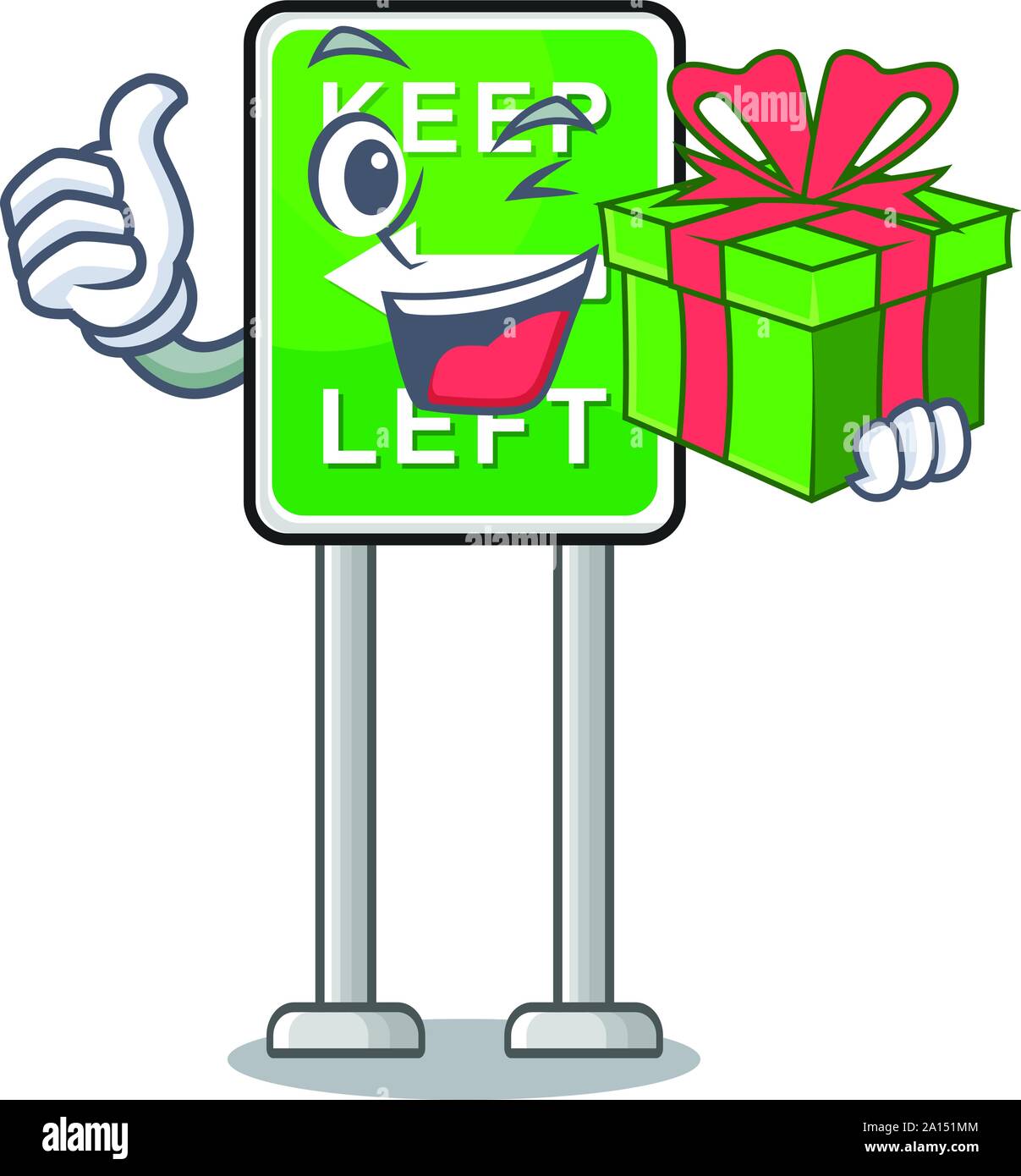 Mit Geschenk halten auf der Seite Maskottchen Road. Stock Vektor