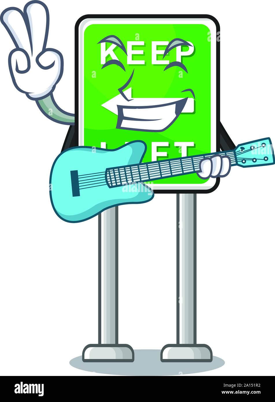 Mit Gitarre halten auf der Seite Maskottchen Road. Stock Vektor