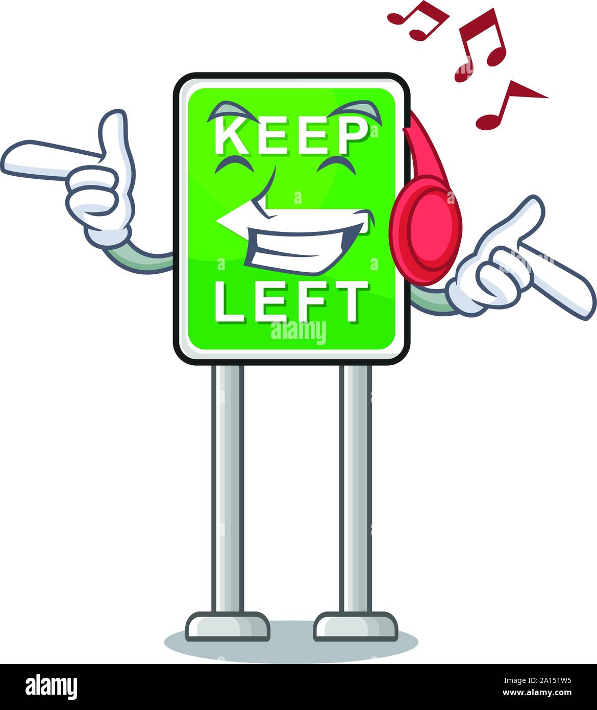 Musik hören auf der Seite Maskottchen Straße links halten Stock Vektor