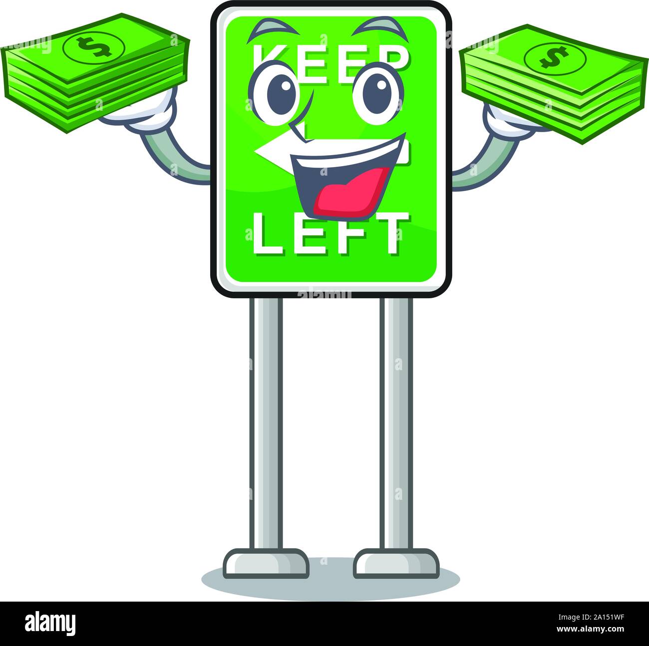 Mit Geld beutel Halten auf der Seite Maskottchen Road. Stock Vektor