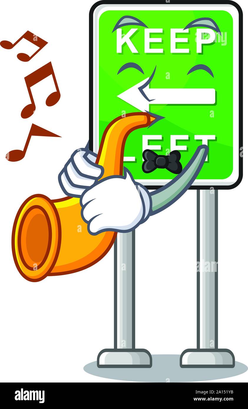 Mit Trompete halten auf der Seite Maskottchen Road. Stock Vektor