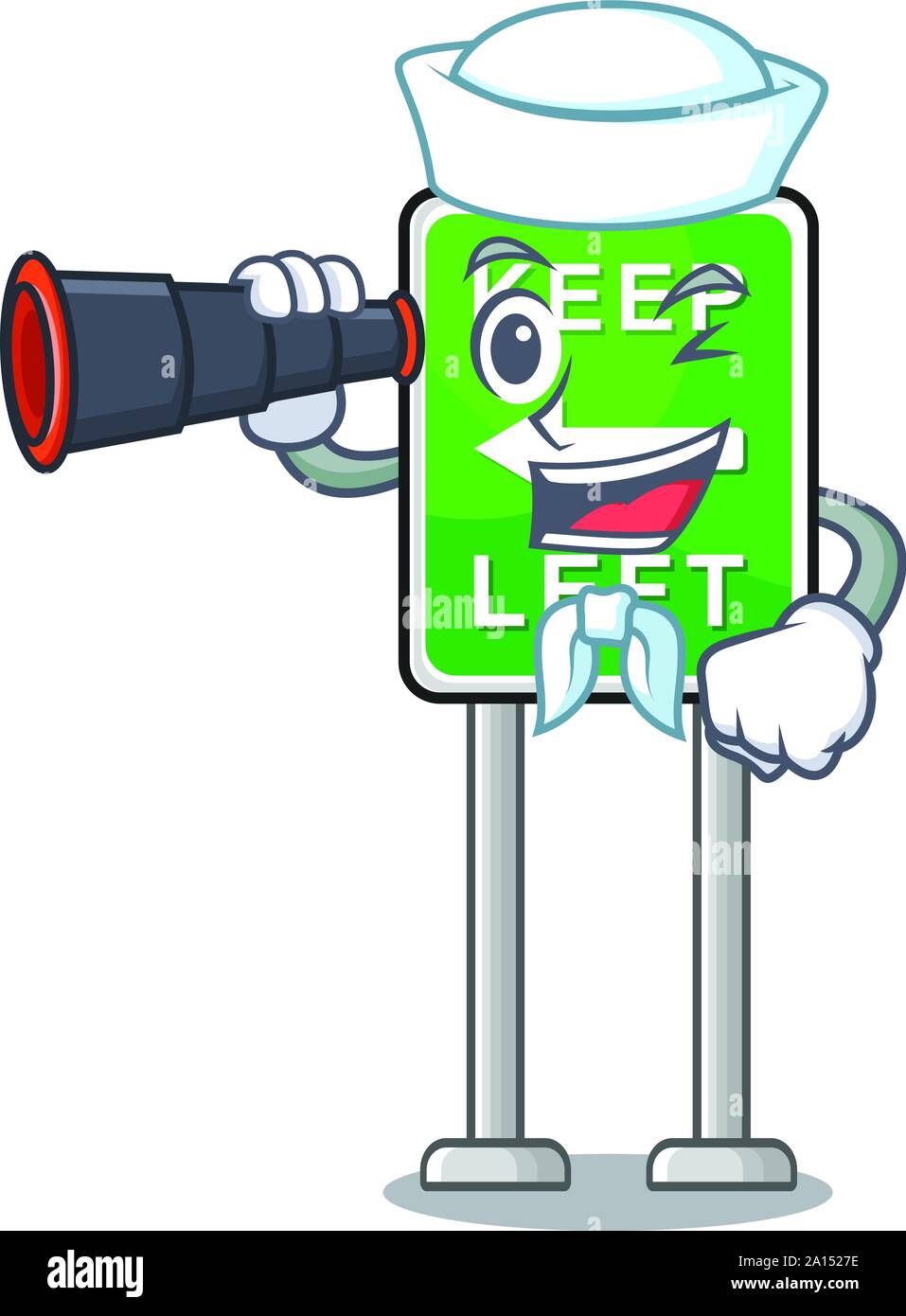 Sailor mit Fernglas links auf der Seite Maskottchen Straße Stock Vektor