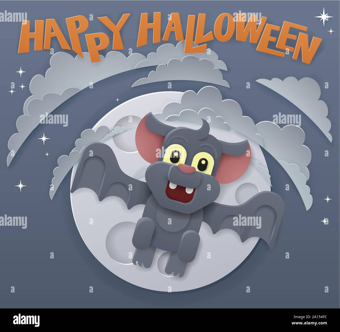 Halloween cute Vampir Fledermaus Fliegen Vor Mond Stock Vektor