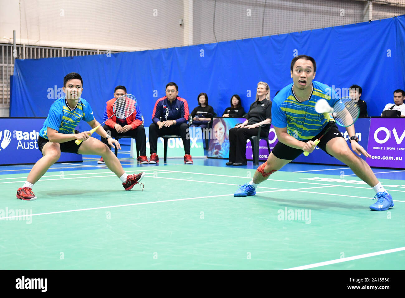 Peter Gabriel Magnaye und Thea Marie Pomar (Philippinen) in Aktion während der 2019 Sydney International Mixed Event Finale Match gegen Oliver Leydon-Davis und Anona Pak (Neuseeland) gesehen. Magnaye und Pomar gewann das Match, 21-9, 21-19. Stockfoto