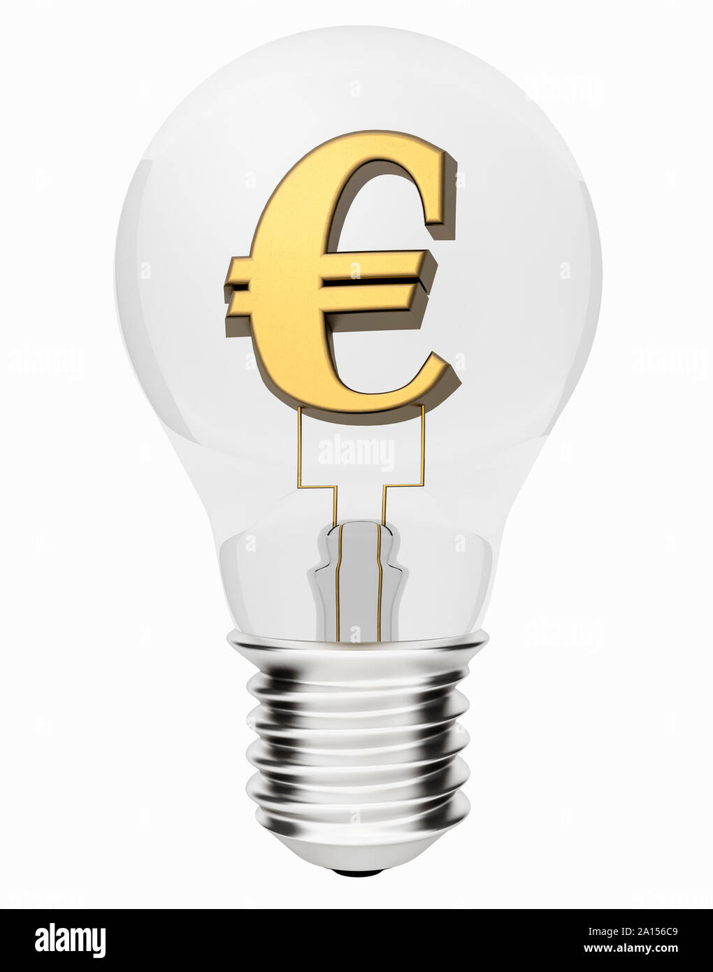 Glühbirne mit Euro Symbol innen - Kosten für Energie Konzept Stockfoto