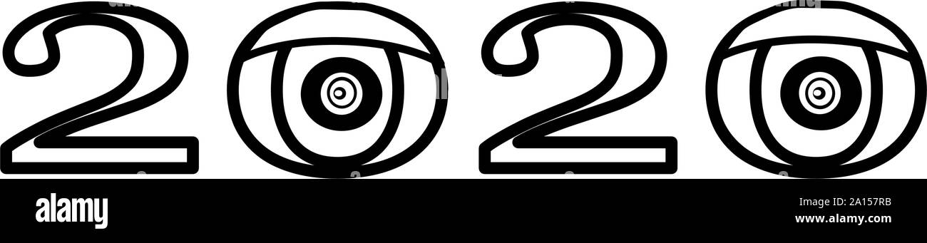 Neues Jahr 2020, Anzahl und Dekor. 2020 Abbildung. Symbol, Augen Stock Vektor