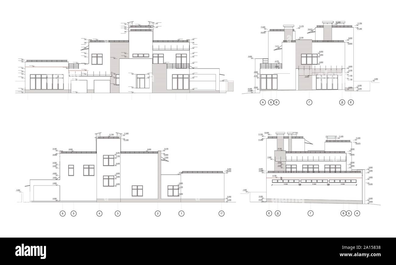 Private Haus abschnitt, detaillierte technische Zeichnung, Vektor Blueprint Stock Vektor