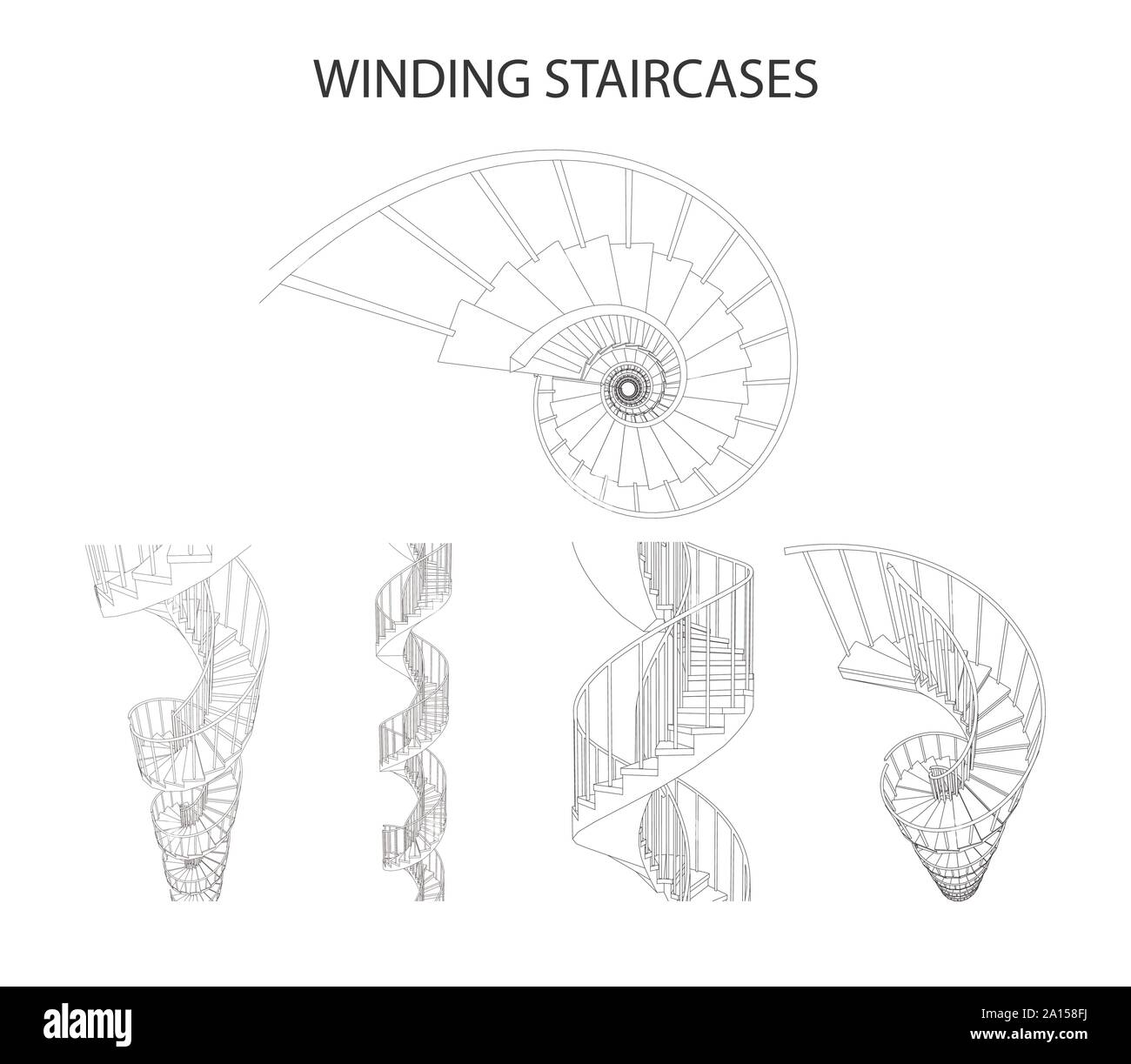 Vector 3d-Spirale gewundenen Treppenhäusern Stock Vektor