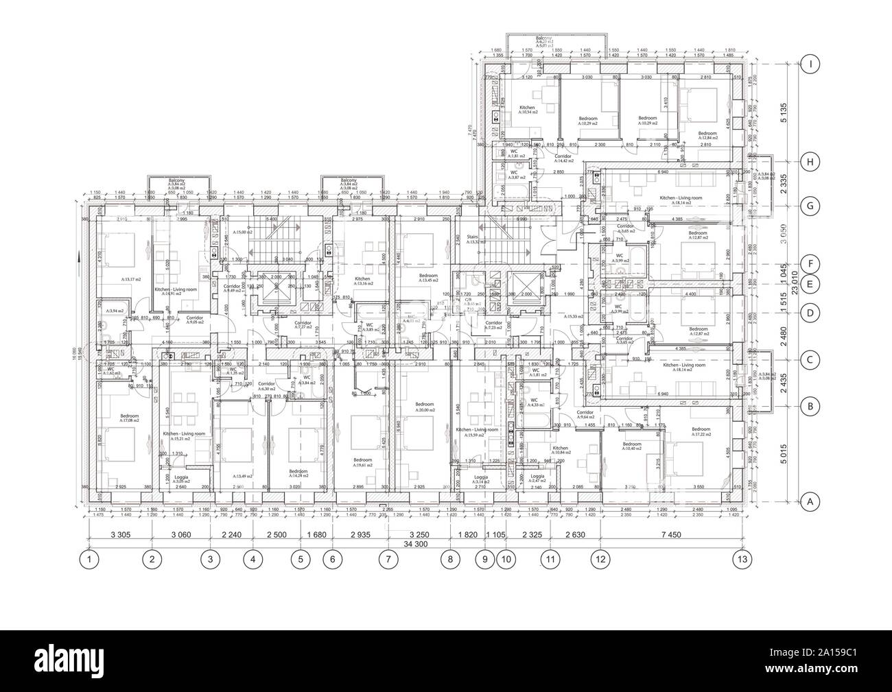Detaillierte architektonische Grundriss, Wohnung Layout, Blaupause. Vector Illustration Stock Vektor
