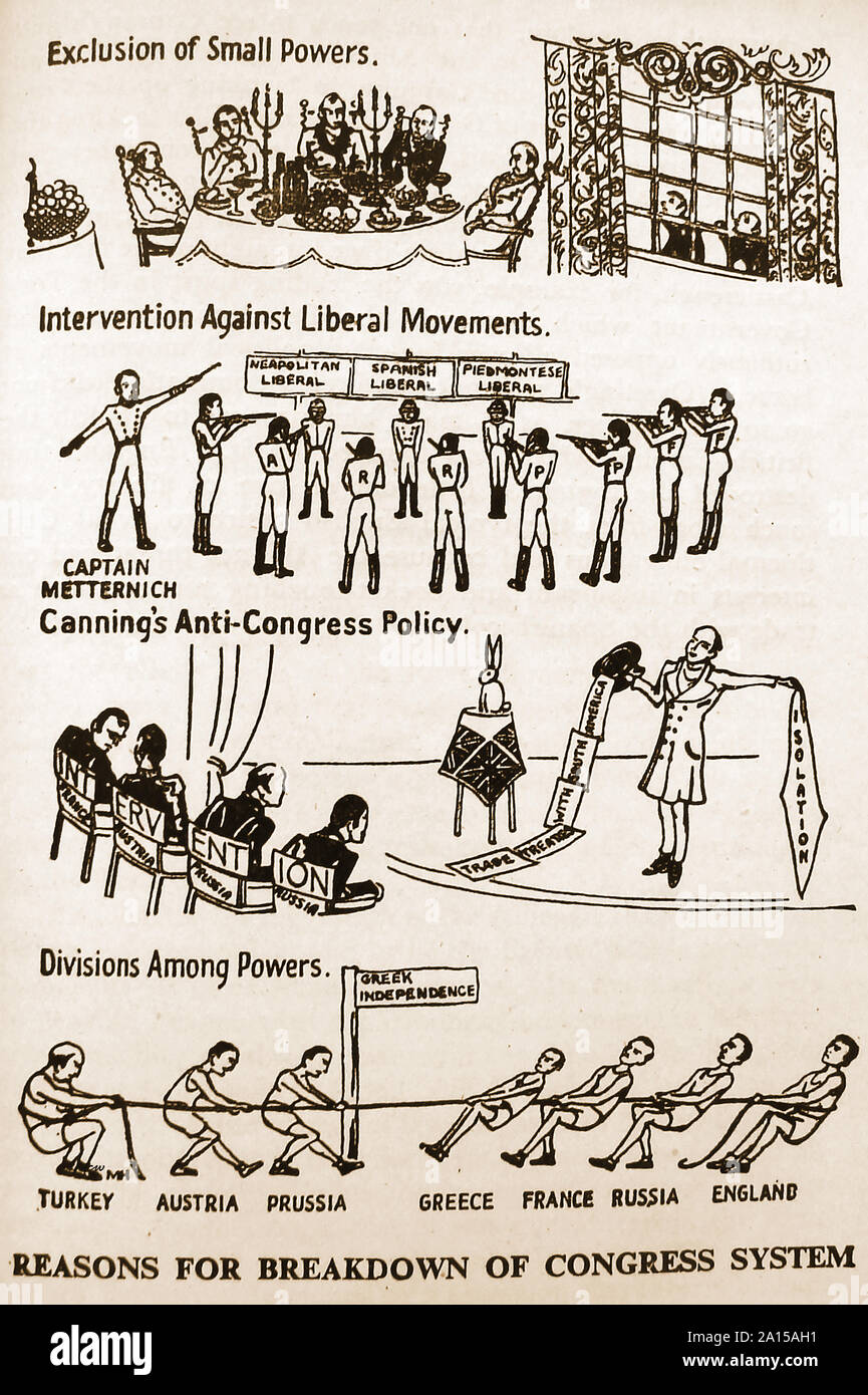 Etwa 1940 politische Karikatur, die Gründe für den Zusammenbruch der Europäischen Kongress Stockfoto