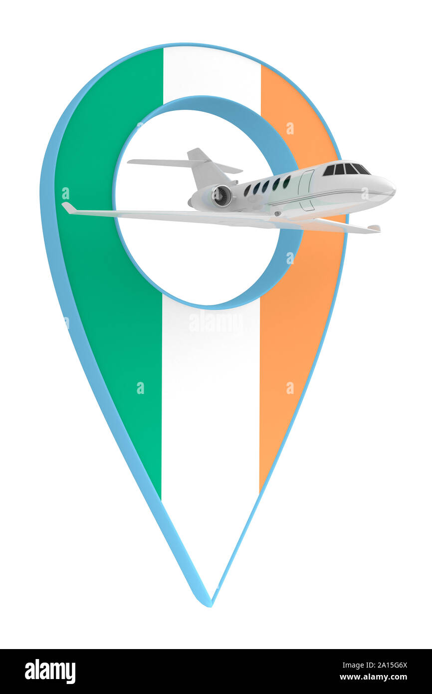 Eigenes Flugzeug mit Pin navigation Flagge Irland. 3D-Rendering Stockfoto