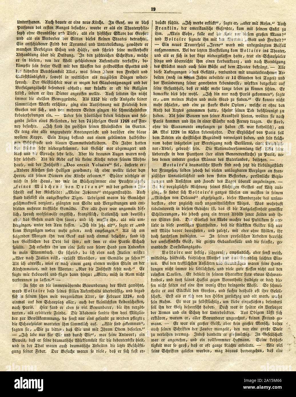 Europa, Frankreich, Paris, Voltaire, französischer Schriftsteller und Philosoph, Biografie aus der Zeitschrift "Archiv für Natur, Kunst, Wissenschaft und Leben', 3. Band, Lieferung 3, 1835, Seite 5 von 4. / Europa, Frankreich, Paris, Voltaire, französischer Schriftsteller und Philosoph, Biographie aus der Zeitung 'Archiv für Natur, Kunst, Wissenschaft und Leben" (Archiv für Natur, Kunst, Wissenschaft und Leben), Band 3, Lieferung 3, 1835, Seite 3 von 4. Stockfoto