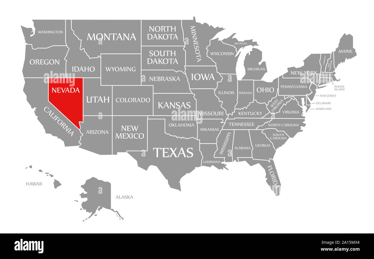 Nevada rot markiert auf der Karte der Vereinigten Staaten von Amerika Stockfoto