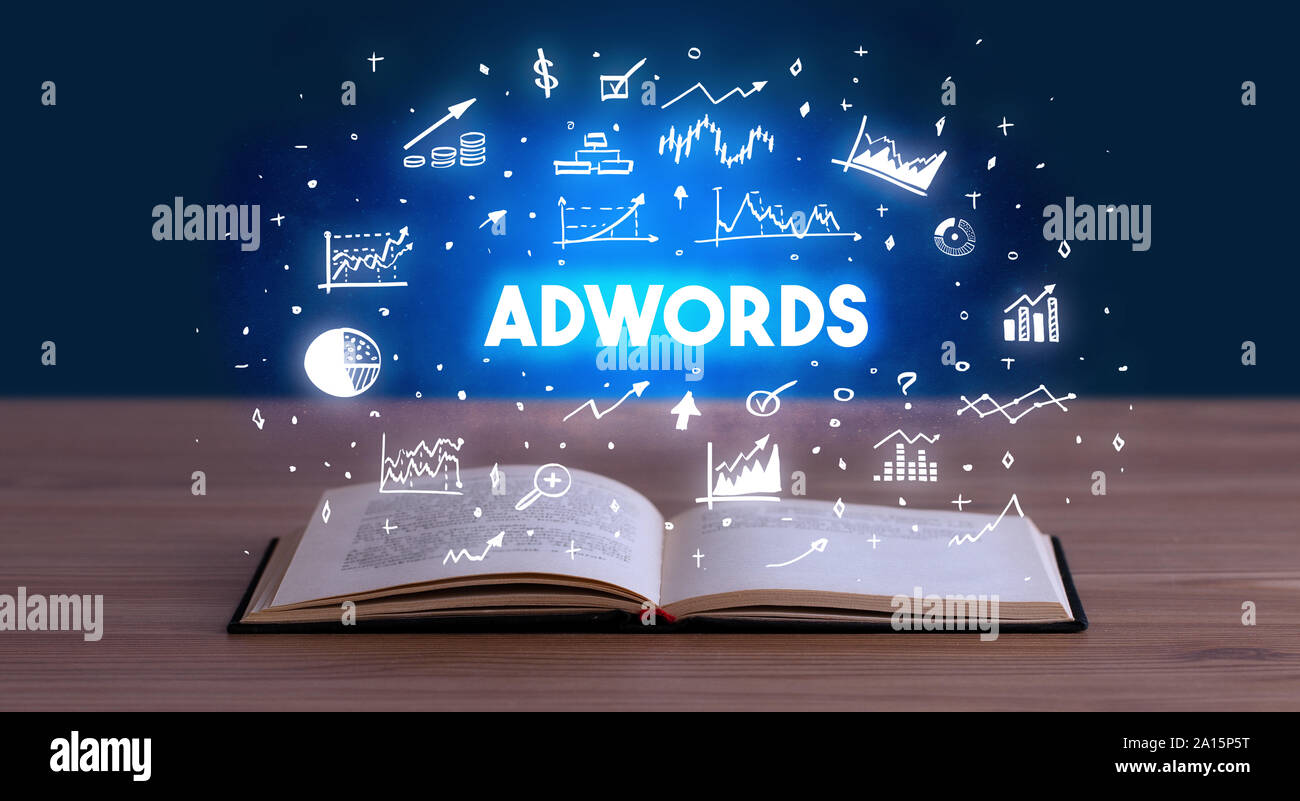 ADWORDS Inschrift aus einem offenen Buch, Business Konzept Stockfoto