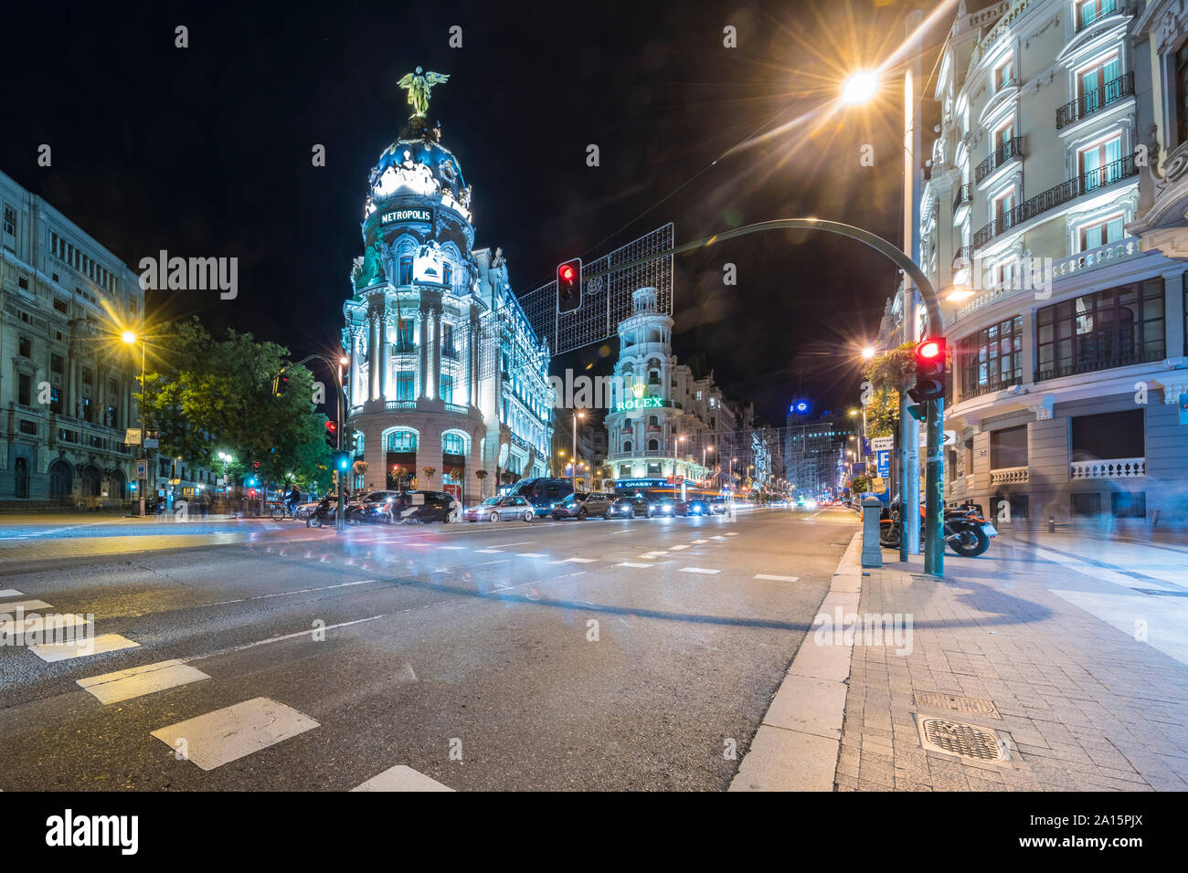 Circulo de Bellas Artes mit Edificio Metropole an der Gran Via, Madrid, Spanien Stockfoto