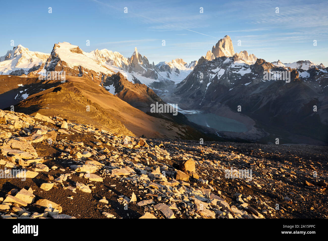 Fitz Roy und Cerro Torre Bergen, Nationalpark Los Glaciares, Patagonien, Argentinien Stockfoto