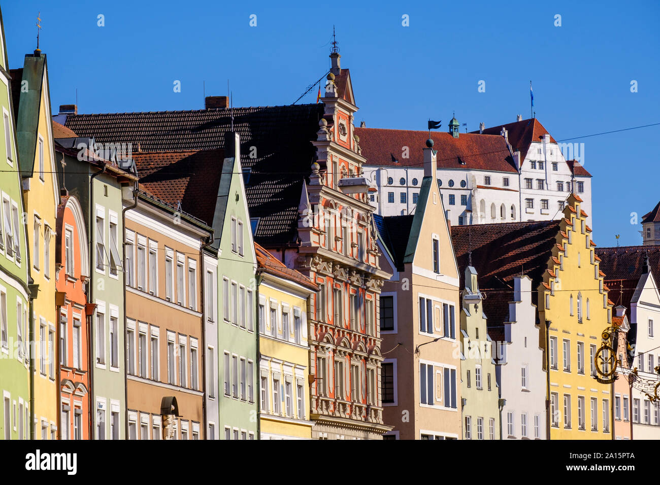 Häuser in der Altstadt von Landhut, Niederbayern, Deutschland Stockfoto