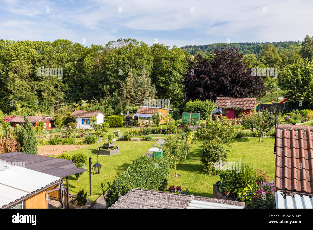 Deutschland, Baden-Württemberg, Esslingen, hohen Winkel der Gemeinschaft garten Stockfoto