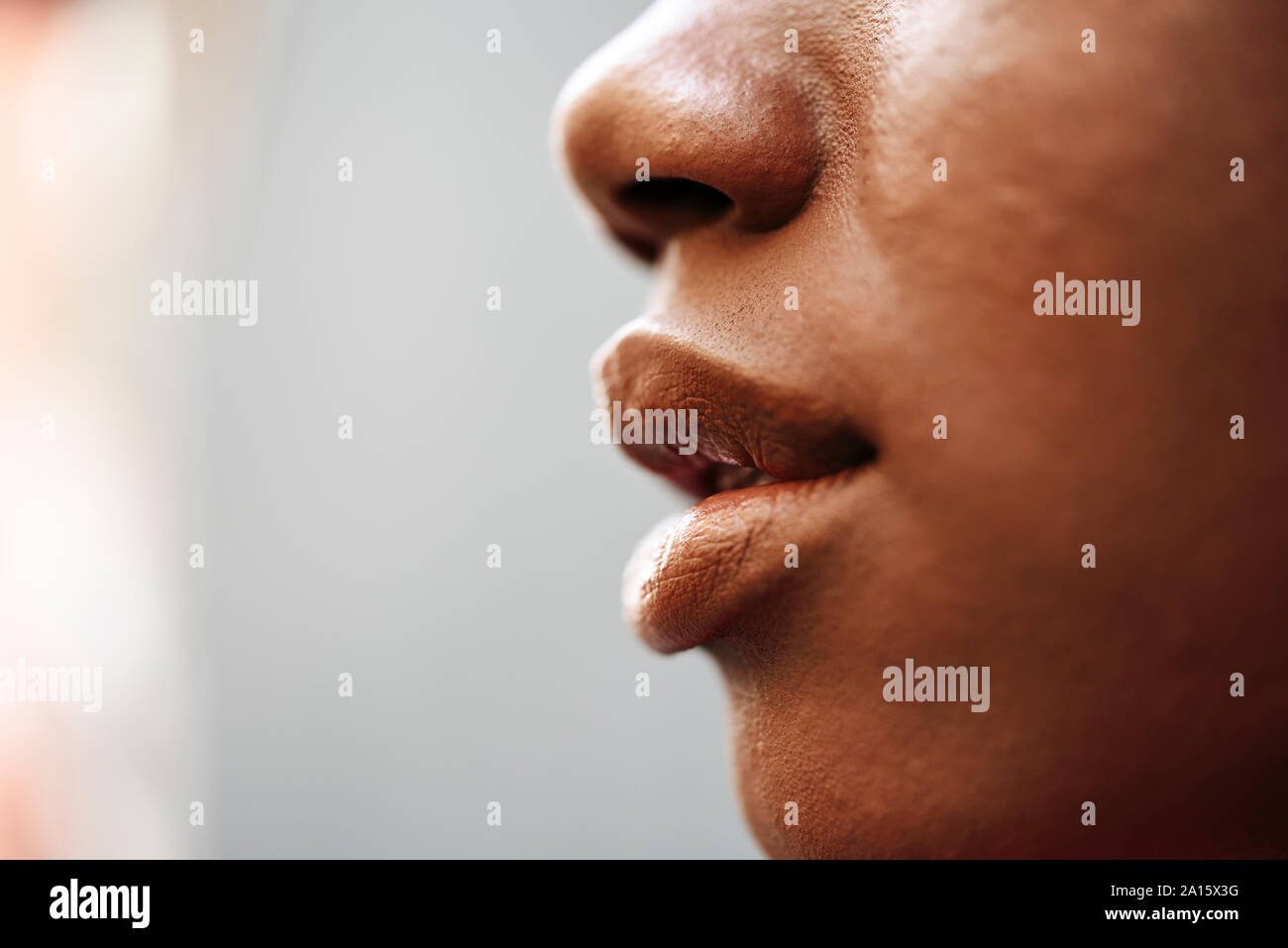 Nase, Lippen und Wangen des jungen Frau, close-up Stockfoto