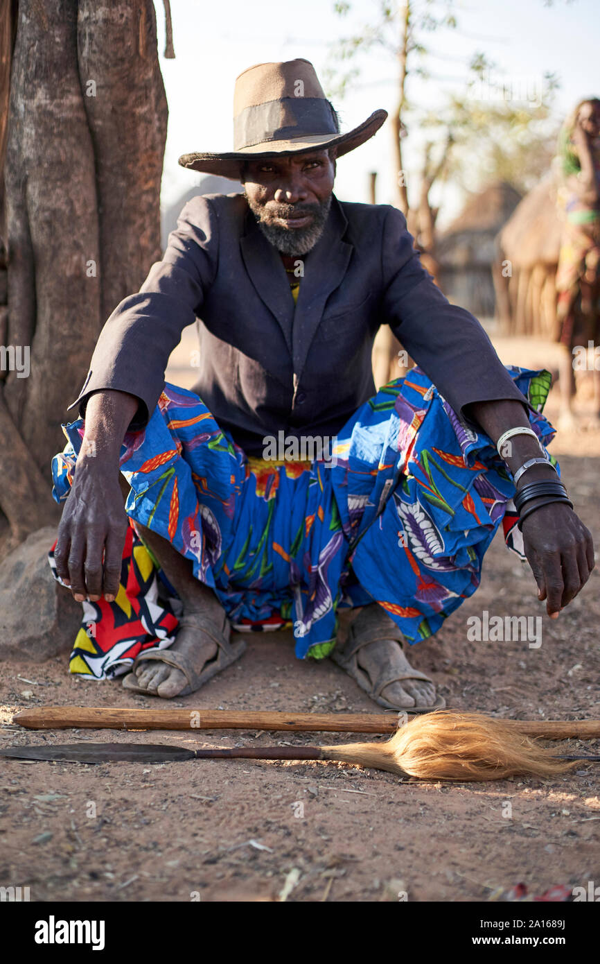 Muhila Stamm Chief, Kehamba, Chibia, Angola Stockfoto