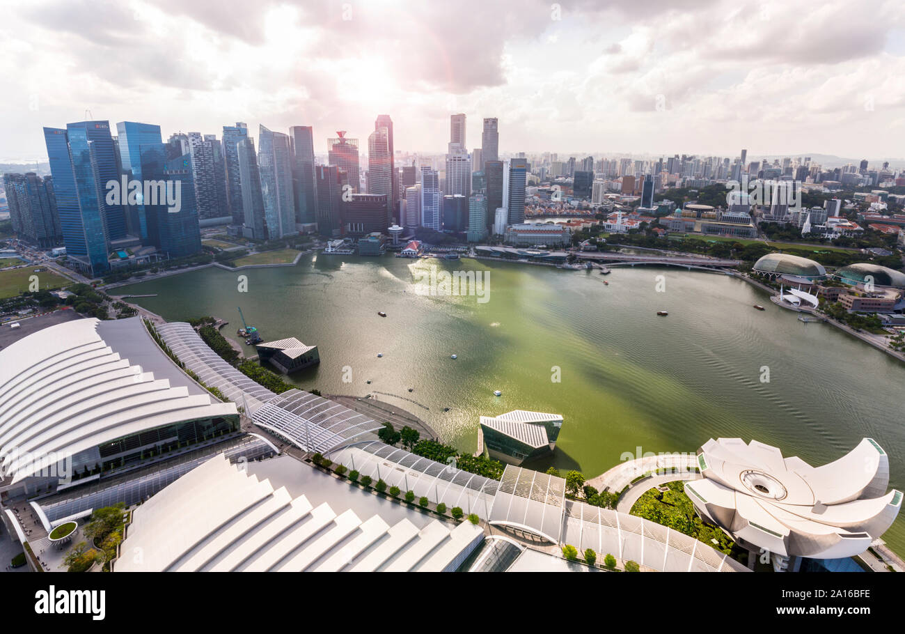 Skyline mit Financial District und Marina Bay, Singapore Stockfoto